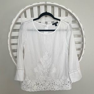 J. Crew | Embroidered Blouse | White Linen | Size 2